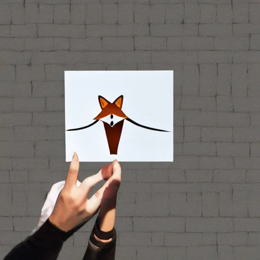 Image similar to a fox holding up a blank sign, digital art