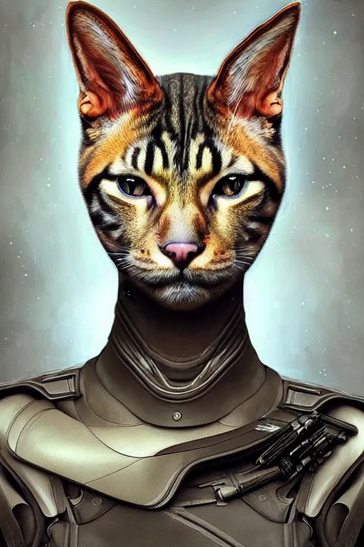 Prompt: epic professional digital art of female human - cat hybrid animal starship military officer, humanoid feline head, painting, by leesha hannigan, iris van herpen, artstation, cgsociety, wlop, epic, much wow, much detail, gorgeous, detailed, masterpiece