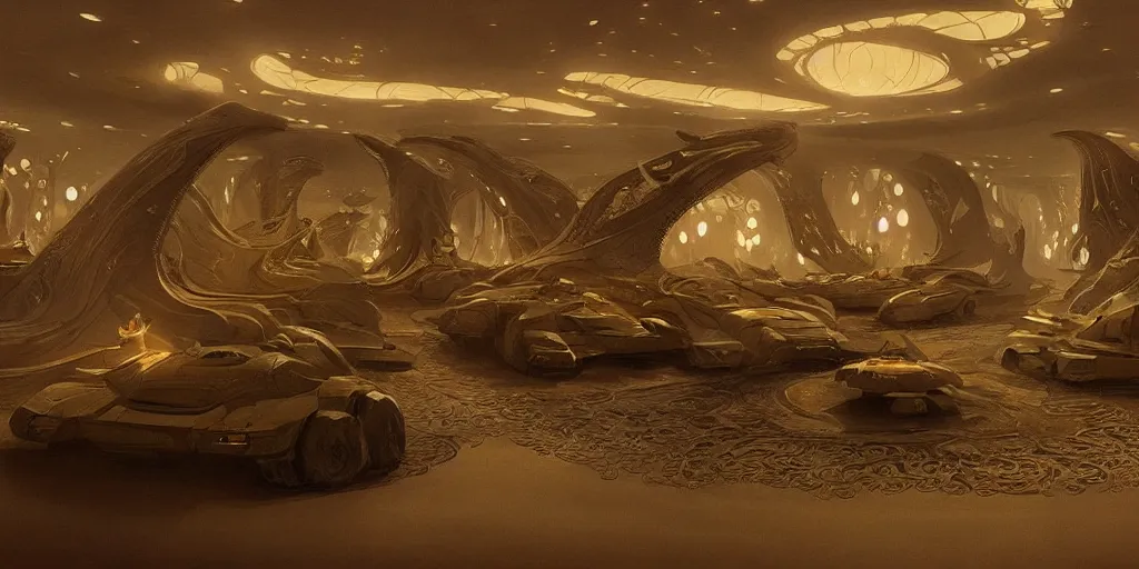 Image similar to luxury apartment interior, dune movie, intricate, elegant, highly detailed, john park, craig mullins, sparth, ruan jia, jeffrey catherine jones