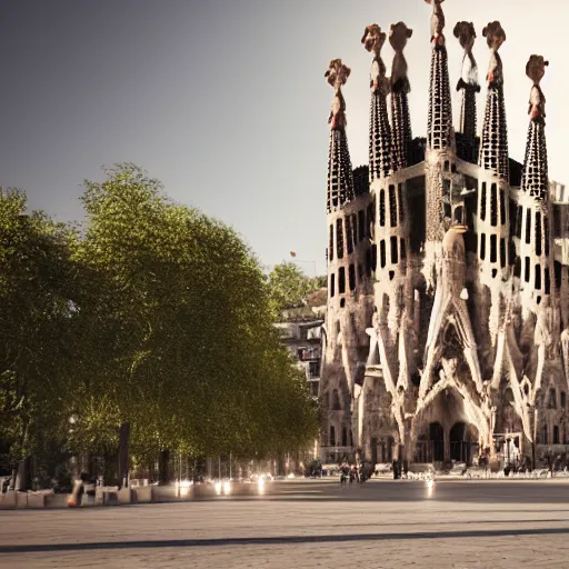 Image similar to la sagrada familia in white marble, photorealistic, cinematic, volume light, rendered in octane, artstation