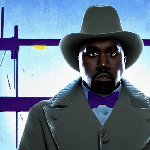 Image similar to Kanye West as willy wonka in fallout new vegas, splash art, movie still, cinematic lighting, dramatic, octane render, long lens, shallow depth of field, bokeh, anamorphic lens flare, 8k, hyper detailed, 35mm film grain