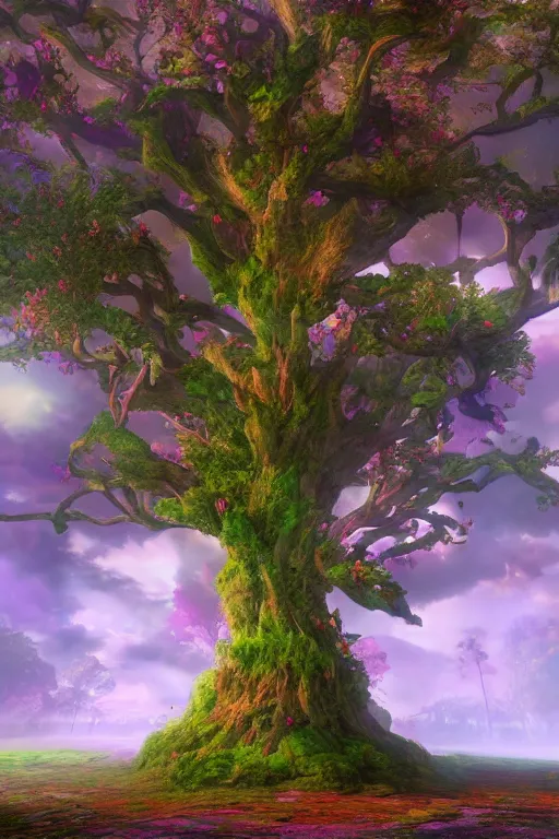 Prompt: The tree of the knowledge of good and evil, photorealistic, fantasy, unreal engine, colorful, cinematic