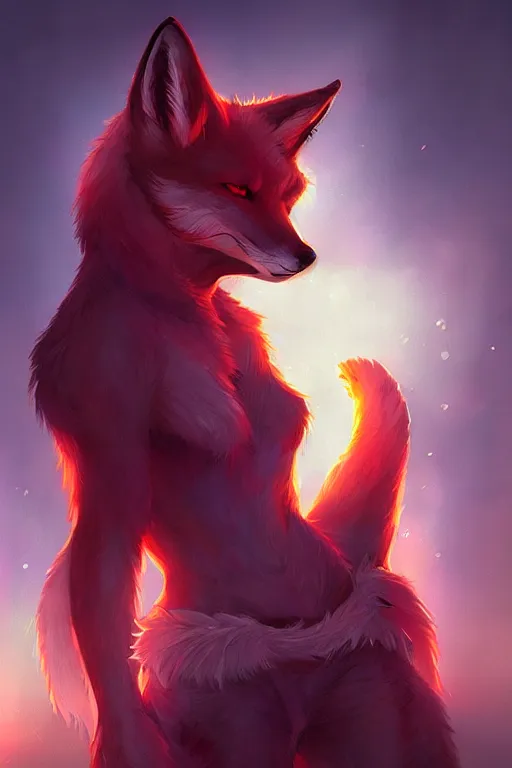 Image similar to a fox fursona, trending on artstation, by kawacy, furry art, digital art, cyberpunk, high quality, backlighting