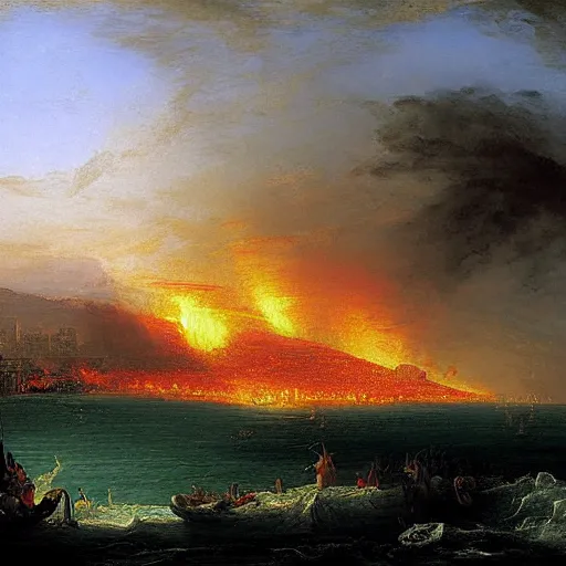 Prompt: Tijuana in flames painted by Thomas Cole