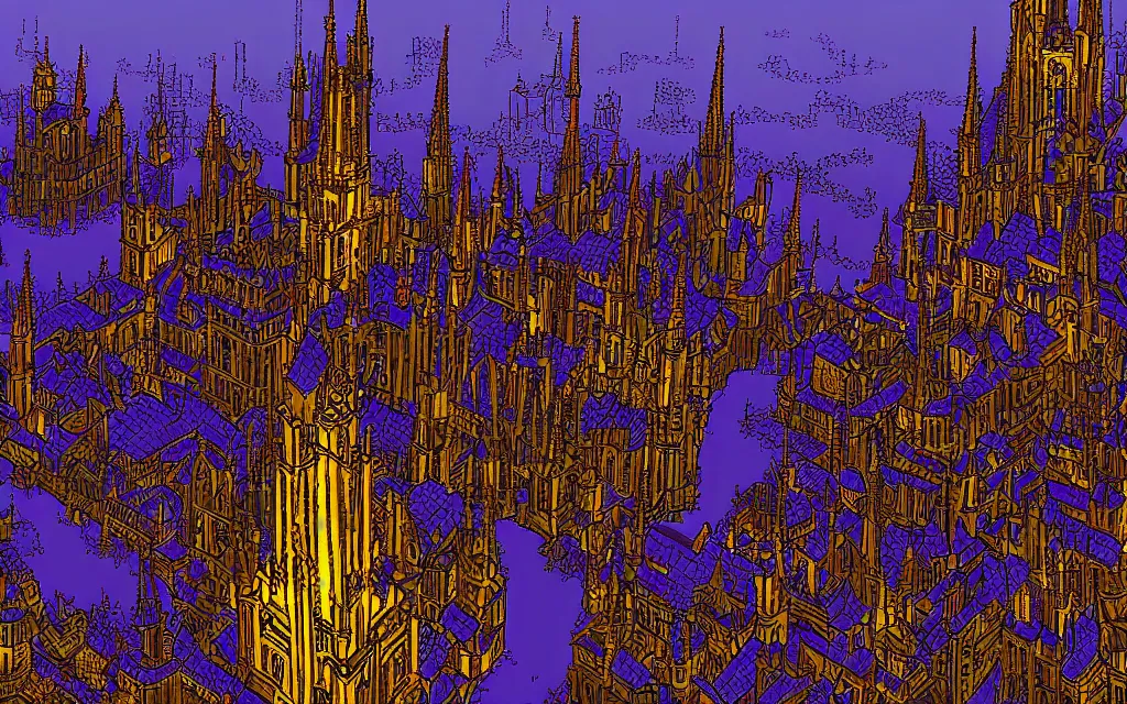 Prompt: an 18th gothic city at night. Pixel art, side view, panorama, (fantasy).