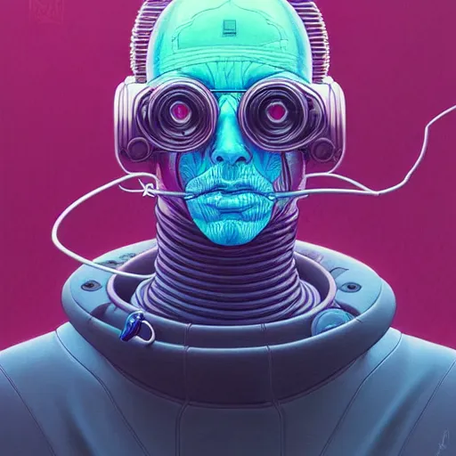 Prompt: highly detailed intricate masterpiece portrait painting of a cyberpunk scientist, sharp focus, award - winning, trending on artstation. josan gonzales moebius deathburger