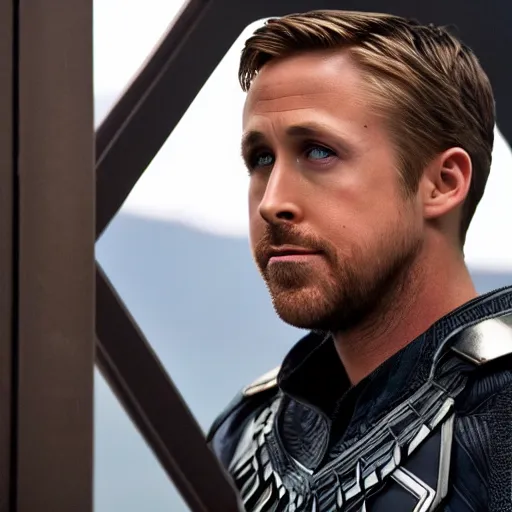 Prompt: ryan gosling as black panther, 4 k, high detail, high - resolution photograph, professional photography, ultra - detail