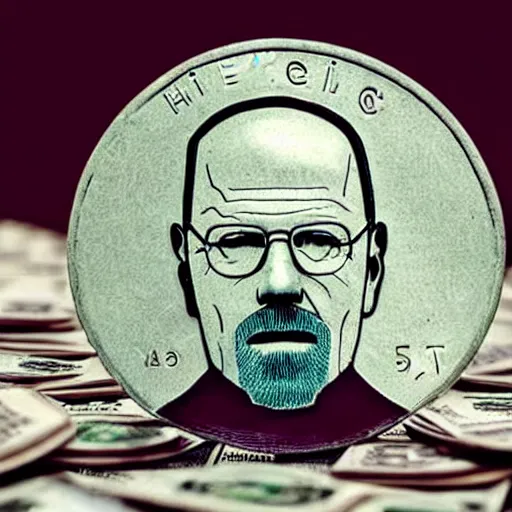 Image similar to Heisenberg sitting on a pile of money.