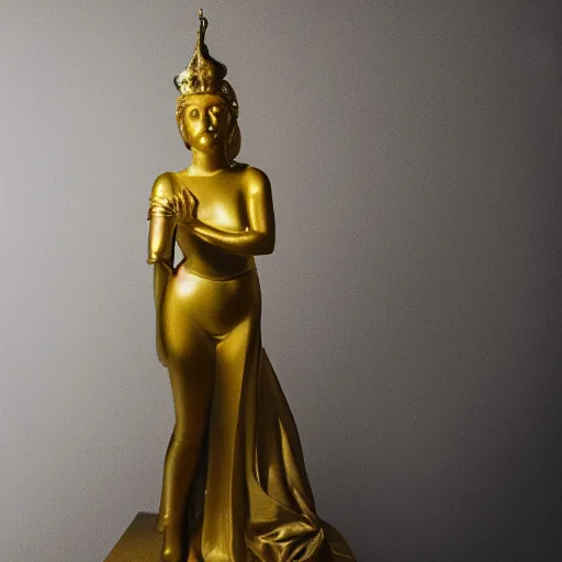 Image similar to a golden statue of a princess, studio lighting, award-winning photograph