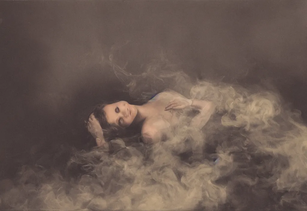 Image similar to A lady lying in smoke