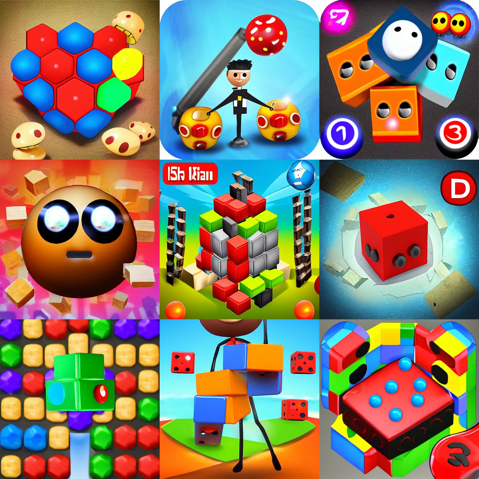 Prompt: stickman hole character ball cube game stack idle 3d