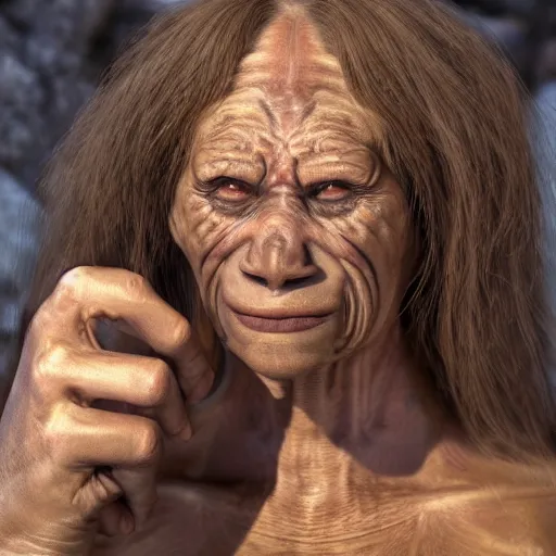 Image similar to Marjorie Taylor Green as a Neanderthal, real-life, ultra detailed, 8k resolution, ultrarealistic