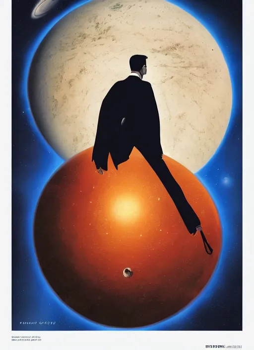 Image similar to the cover of time magazine with a man standing in front of a planet, poster art by Emiliano Ponzi, trending on cg society, private press, sci-fi, elite, cosmic horror