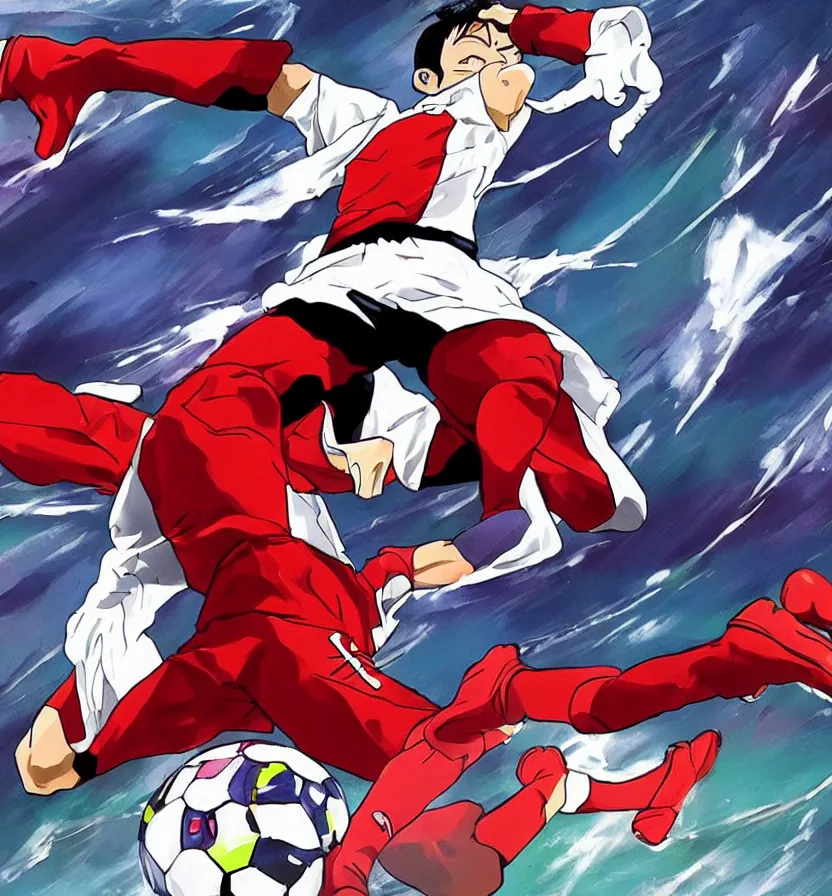 Image similar to cristiano Ronaldo tackling in the style of Evangelion angel, football, nike