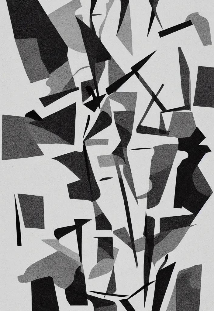 Image similar to graphic design poster by palefroi, nanae kawahara, damien tran, elements in a composition, illustrative and abstract, white space, greyscale, charcoal, high contrast, postmodern artwork