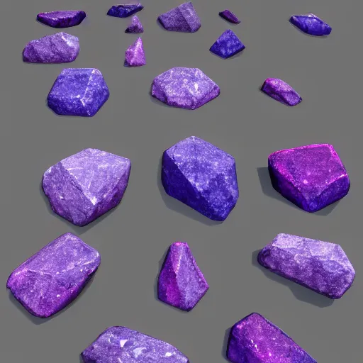 Prompt: 3 d render of stylized purple crystals and grey rocks, trending on artstation, 3 d model