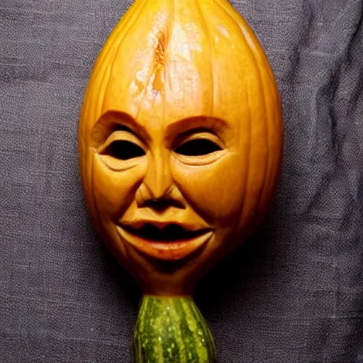 Image similar to gourd carved to look like the face of amber heard