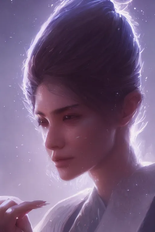 Image similar to a fancy close up portrait of a beautiful light mage using magic by Greg Rutkowski, Sung Choi, Mitchell Mohrhauser, Maciej Kuciara, Johnson Ting, Maxim Verehin, Peter Konig, final fantasy , mythical, 8k photorealistic, cinematic lighting, HD, high details, atmospheric,