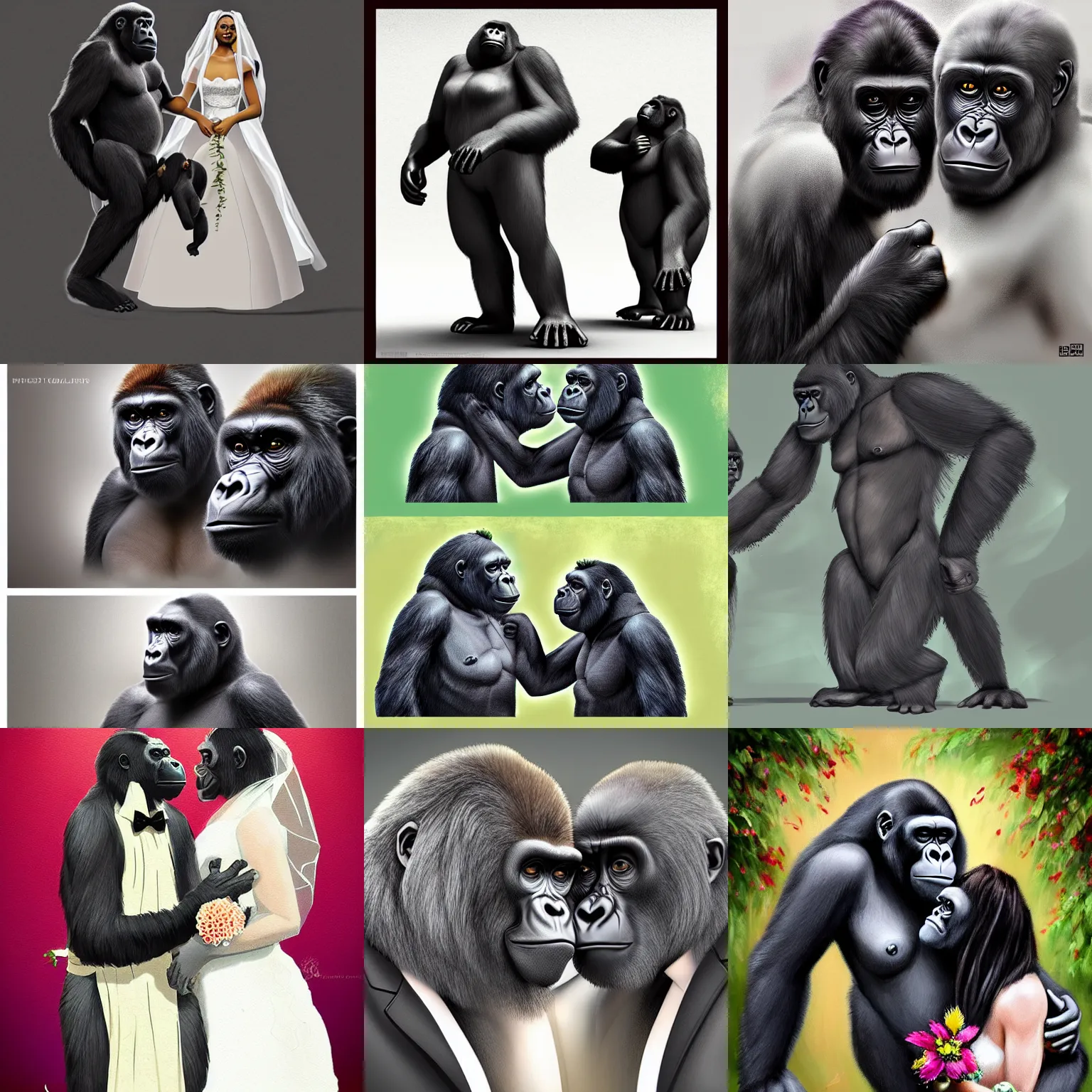 Prompt: two gorillas getting married, digital art, concept art, trending on artstation