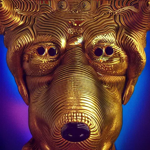 Prompt: A happy dog deity smiling, Escher, Klimt, Davinci, psychedelic,scifi, trending on artstation, detailed, octane render, 8k render, natural lighting