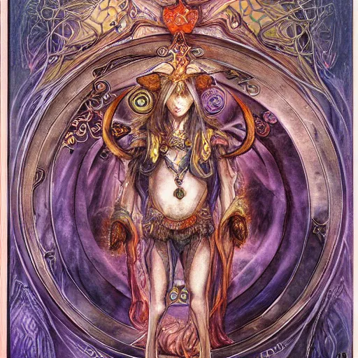 Image similar to aries zodiac artwork, mystic style, detailed, 8 k, symmetrical, by brian froud