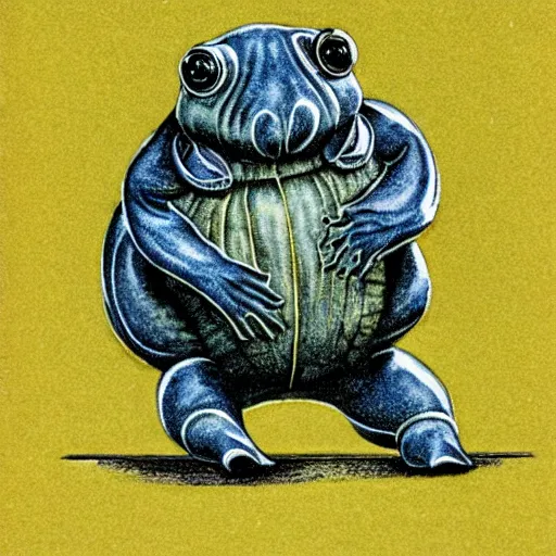 Prompt: Tardigrade, scientific depiction, Textbook Illustration in clolour, 1982