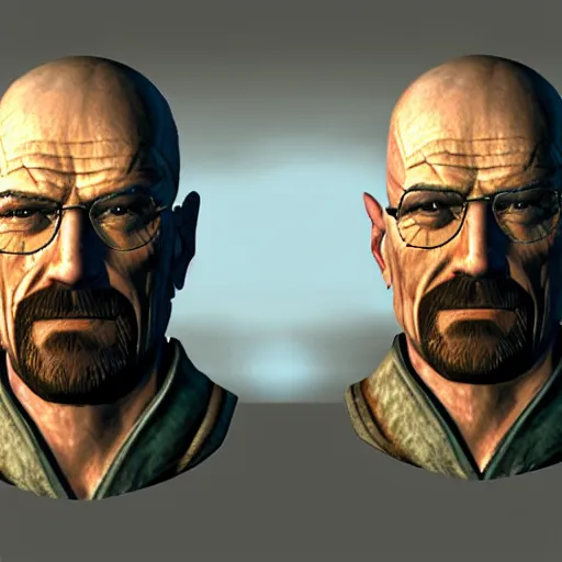 Image similar to walter white ozymandias face in elder scrolls oblivion