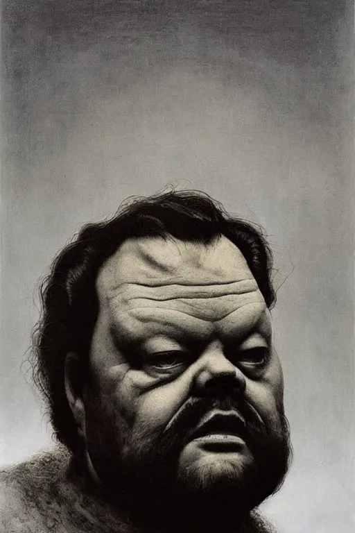 Prompt: portrait of Orson Welles by Zdzislaw Beksinski