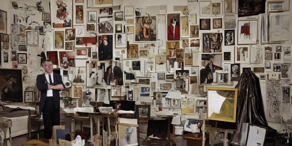 Prompt: artist by marcel broodthaers in his atelier