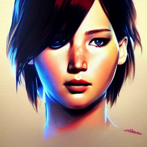 Prompt: jennifer lawrence portrait as manga girl, realistic shaded perfect face, fine details. anime. realistic shaded lighting poster by ilya kuvshinov katsuhiro otomo ghost - in - the - shell, magali villeneuve, artgerm, jeremy lipkin and michael garmash and rob rey