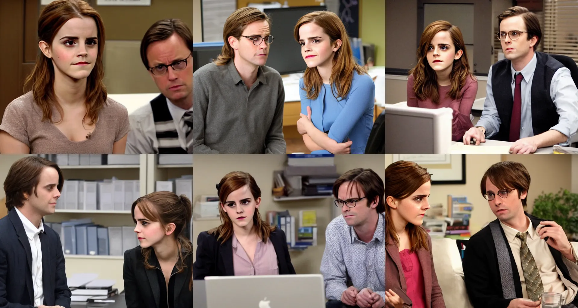 Prompt: Emma Watson and Dwight in The Office show