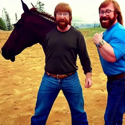 Image similar to jesse cox as a centaur with chuck norris!