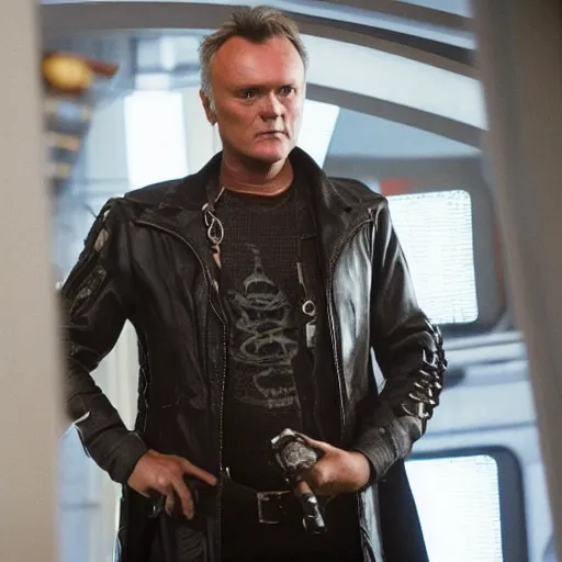 Image similar to Anthony Head as Cyberpunk Uther