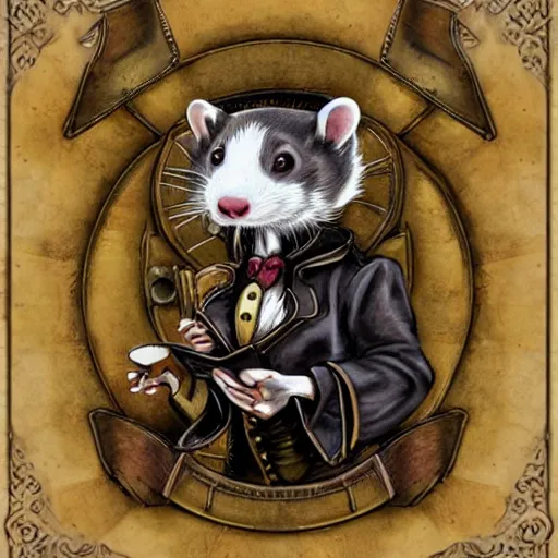 Image similar to steampunk ferret, art