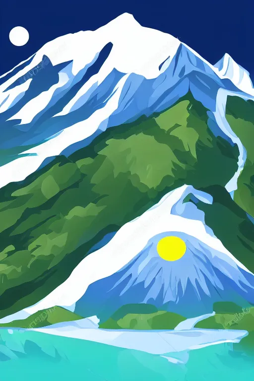 Image similar to sunrise mountain water illustration vector digital art trending on artstation