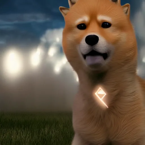 Prompt: Doge with donald trump body, realistic artstyle, wide shot, dramatic lighting, octane render, hyperrealistic, high quality, highly detailed, HD, beautiful, cinematic, 8k, unreal engine, facial accuracy, symmetrical