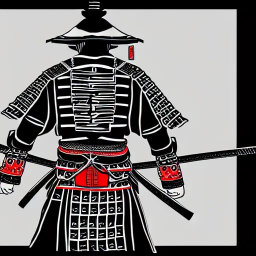 Image similar to entire body portrait from behind samurai that holds chain art inkstyle brush sketch octal render ultra detailed