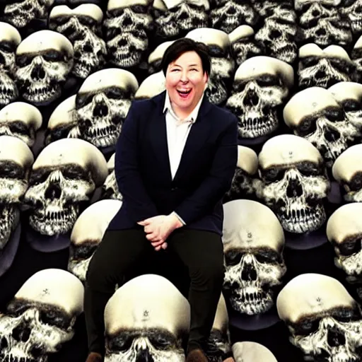 Prompt: Michael mcintyre on a throne of skulls
