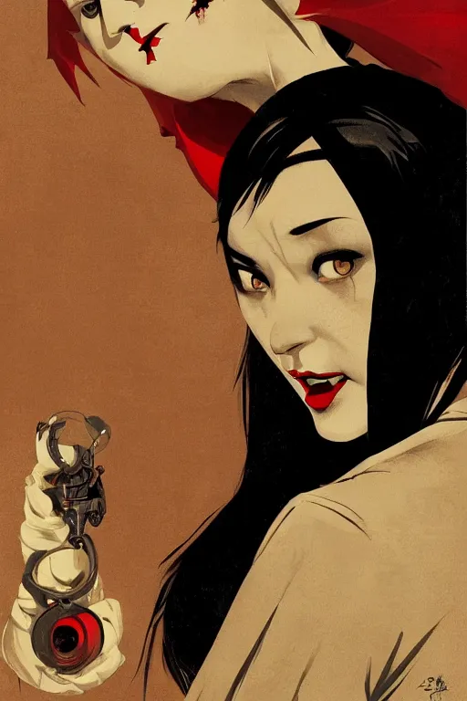 Image similar to scary female vampire nurse, symmetrical face, evil grin, portrait size, cinematic, dramatic, super detailed and intricate, by koson ohara, by darwyn cooke, by greg rutkowski, by satoshi kon