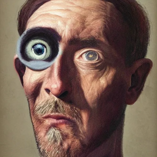 Prompt: a portrait of a strange man with strange mirror eyes. hyperrealistic