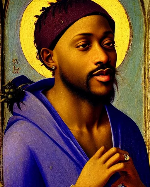 Prompt: rapper juice wrld legend rockstar smiling with medium dreadlocks by fra angelico renaissance painting