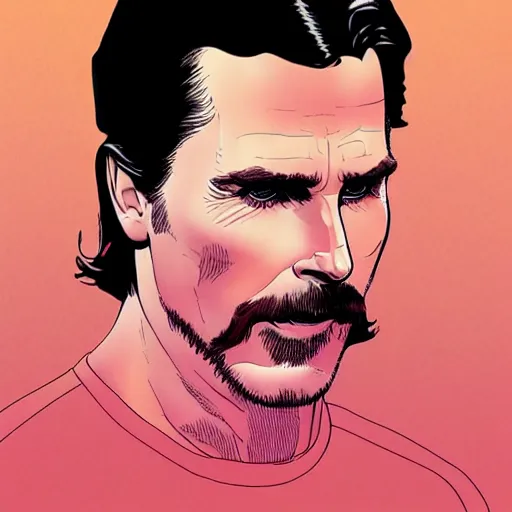 Image similar to christian bale retro minimalist portrait by jean giraud, moebius starwatcher comic, 8 k