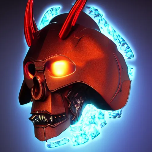 Image similar to celestial guardian, rgb emperor of hell mask, iron giant jaw, iron giant chin, horns, fangs, 8 k, rgb laser background