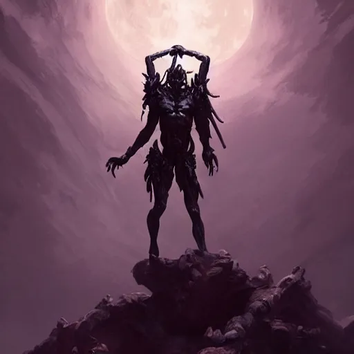 Prompt: four armed statue of a demon of the moon ascending from hell, four arms, dramatic lighting, jagged, artstation, concept art, smooth, sharp focus, illustration, art by greg rutkowski