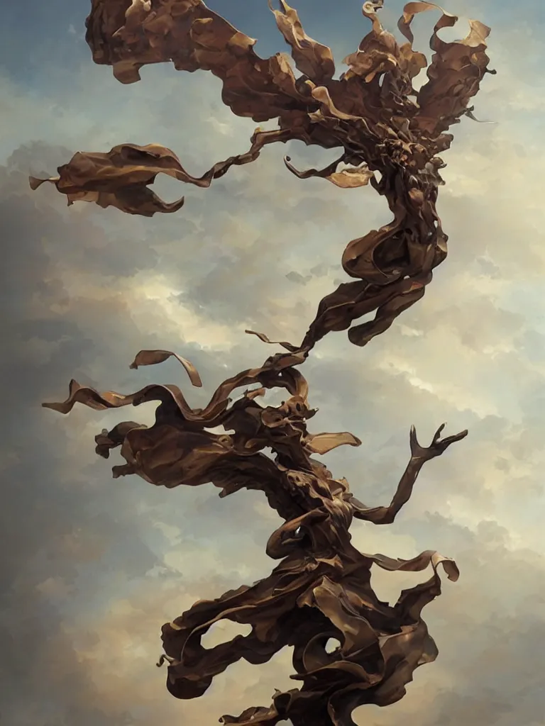 Prompt: a bronze statue of a dynamic flying character by peter mohrbacher