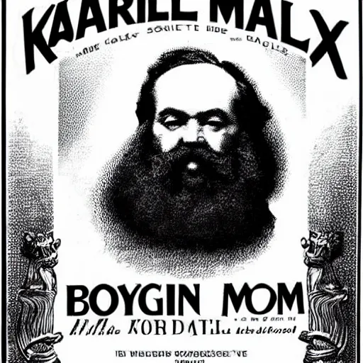 Image similar to karl marx cologne advertisement, black and white