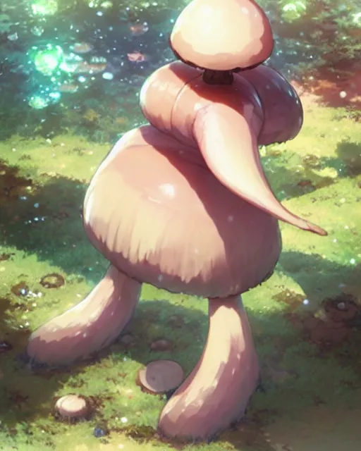 Image similar to a cute thicc mushroom creature animal, by makoto shinkai an krenz cushart