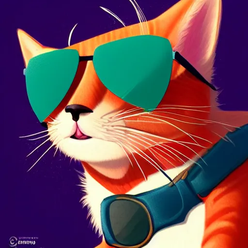 Prompt: an anthropomorphic cat wearing red-tinted heart sunglasses, artstation