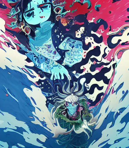 Image similar to Tim Burtons style Kimetsu no Yaiba by Alex Pardee and Nekro and Petros Afshar, and James McDermott,unstirred paint, vivid color, cgsociety 4K