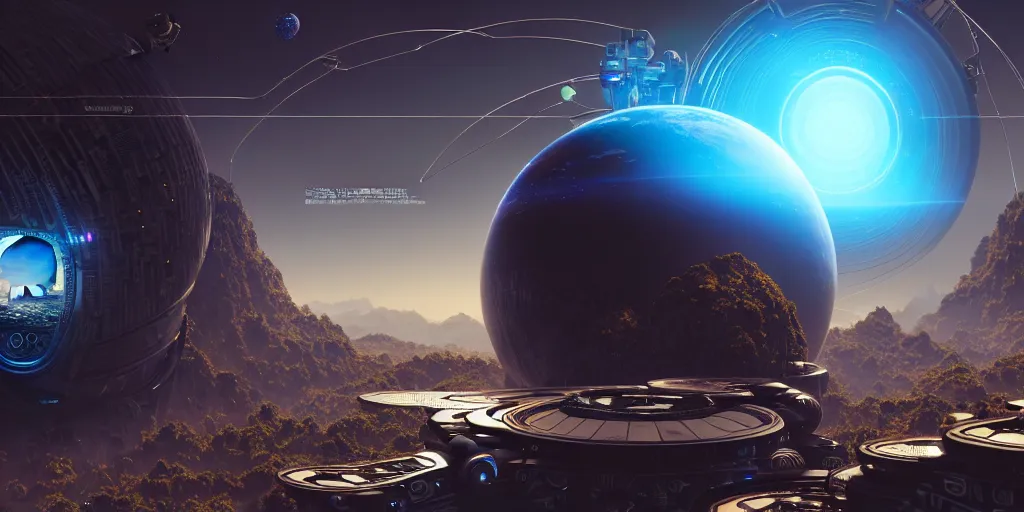 Image similar to ultra detailed photorealistic the planet of gaia, cinematic light, sci fi, glossy, cybernetic machines, wires, robotics, futuristic decor, trending on artstation, global illumination, ultra realistic illustration, matte painting, high detailed, unreal engine, octane render, 4 k, hd, high quality